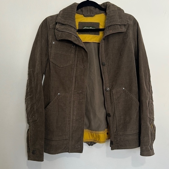 Eddie Bauer Jackets & Blazers - EDDIE BAUER Women XS Yellow Corduroy Jacket Zip Pockets Collar Elbow Patch
